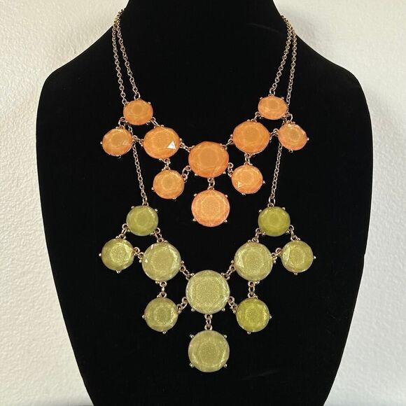 2 Faceted Resin Statement Necklaces, Golden Peach Orange and Apple Green 20-24” - Picture 1 of 9